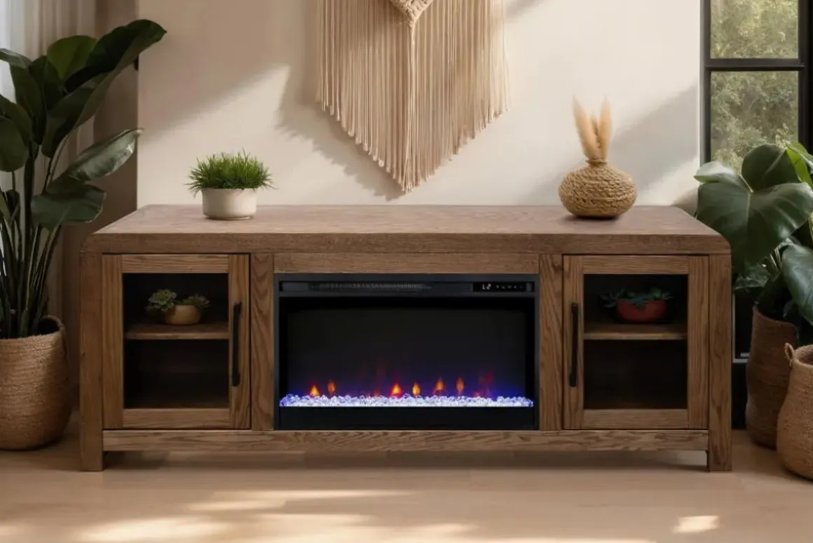 Haven Fireplace Console In Brown, 81 Inch
