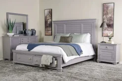 Jamestown Storage Bed, Dresser, Mirror & Nightstand In White, Queen