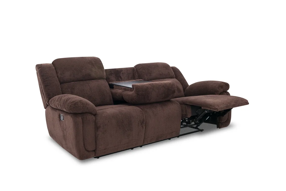 Jayne Reclining Sofa W/ Drop Down Table In Charcoal
