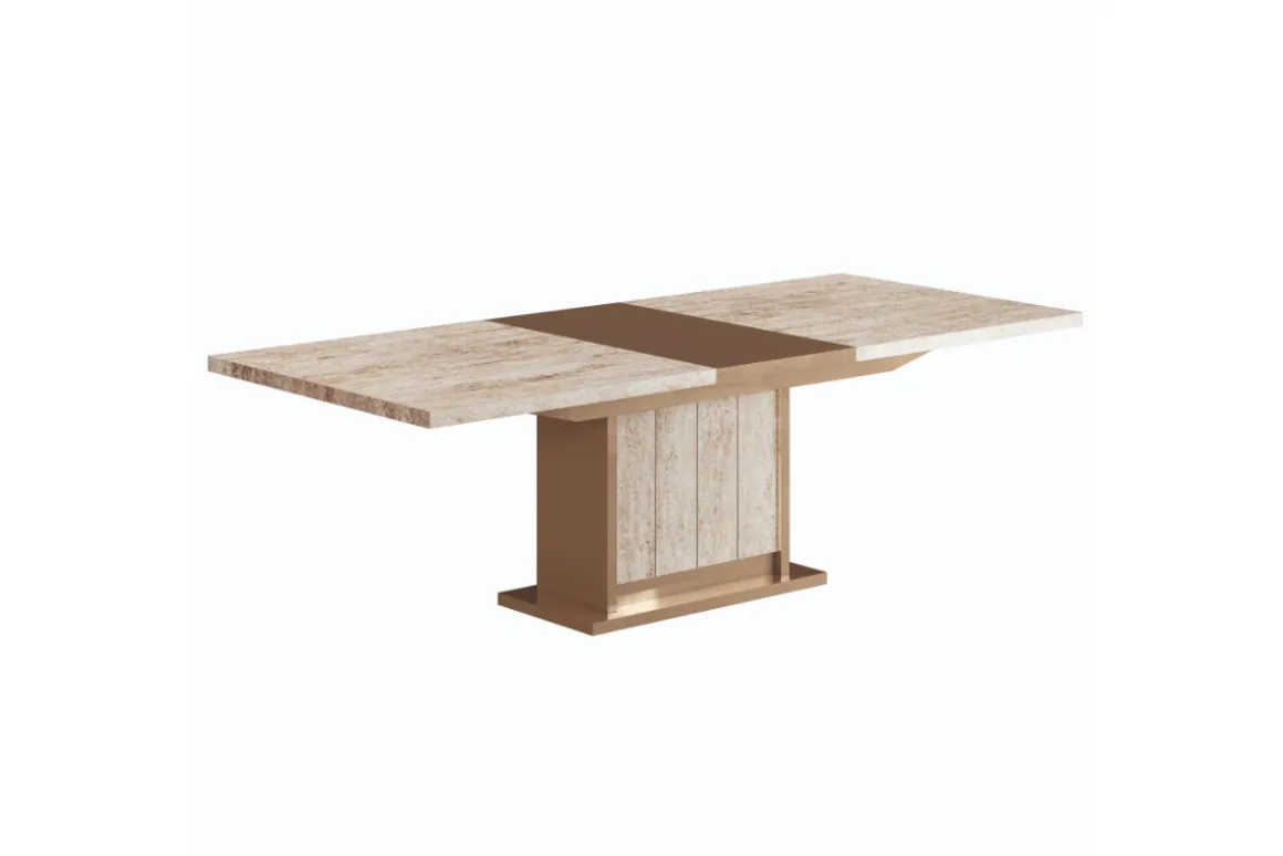 Jo 83" Dining Table & 6 Chairs In Gold/Travertino Eco Stone
