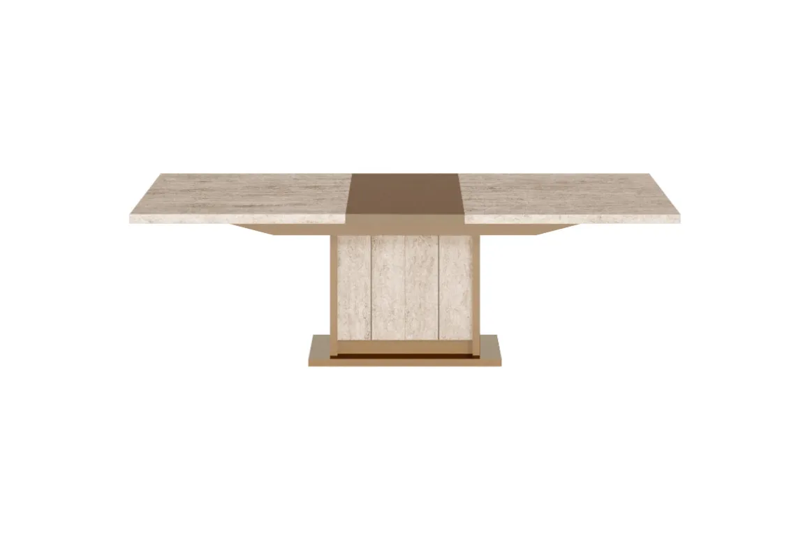 Jo 83" Dining Table & 6 Chairs In Gold/Travertino Eco Stone