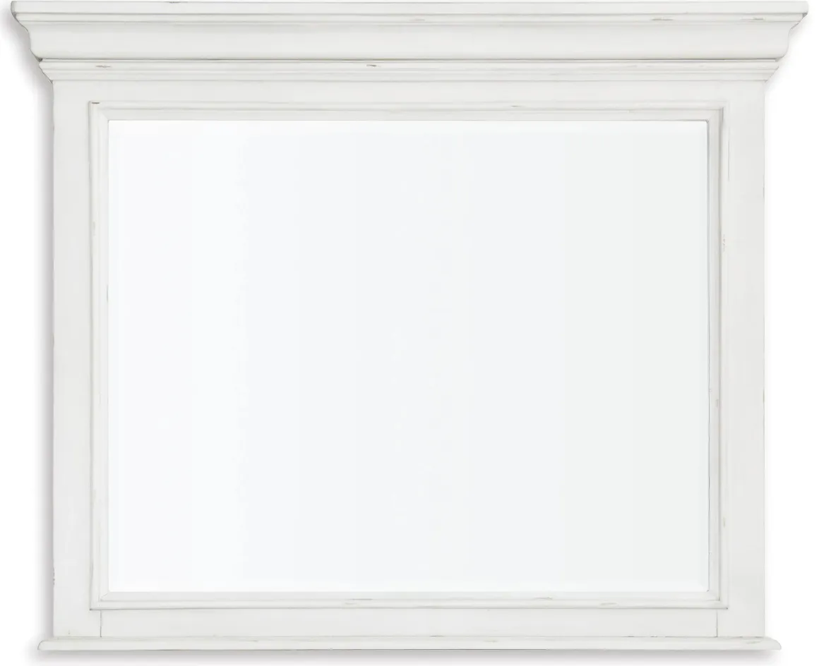 Kanwyn Panel Bed, Dresser, Mirror & Nightstand In White Wash, Queen