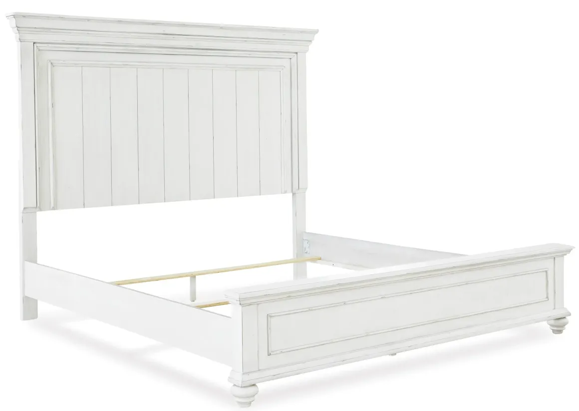 Kanwyn Panel Bed, Dresser, Mirror & Nightstand In White Wash, Queen