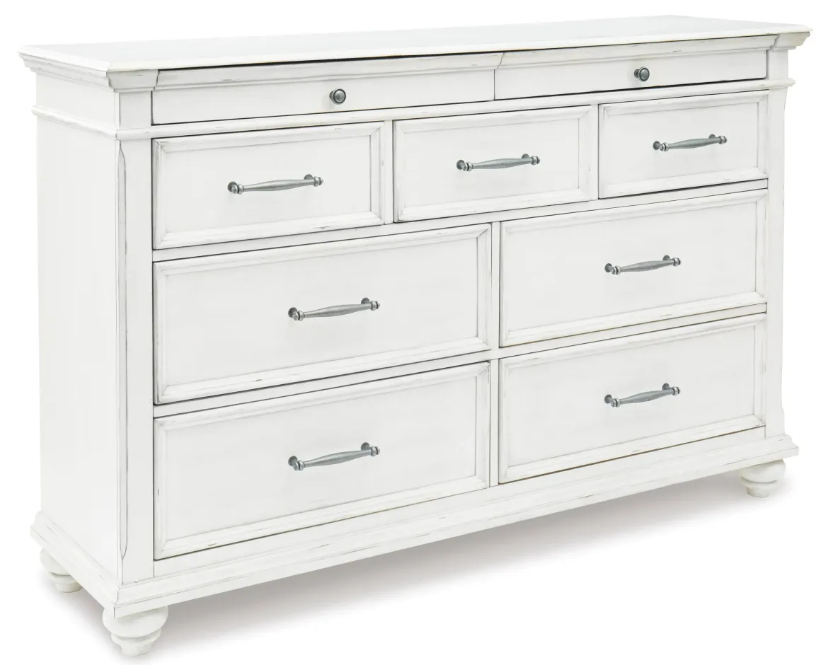 Kanwyn Panel Bed, Dresser, Mirror & Nightstand In White Wash, Queen