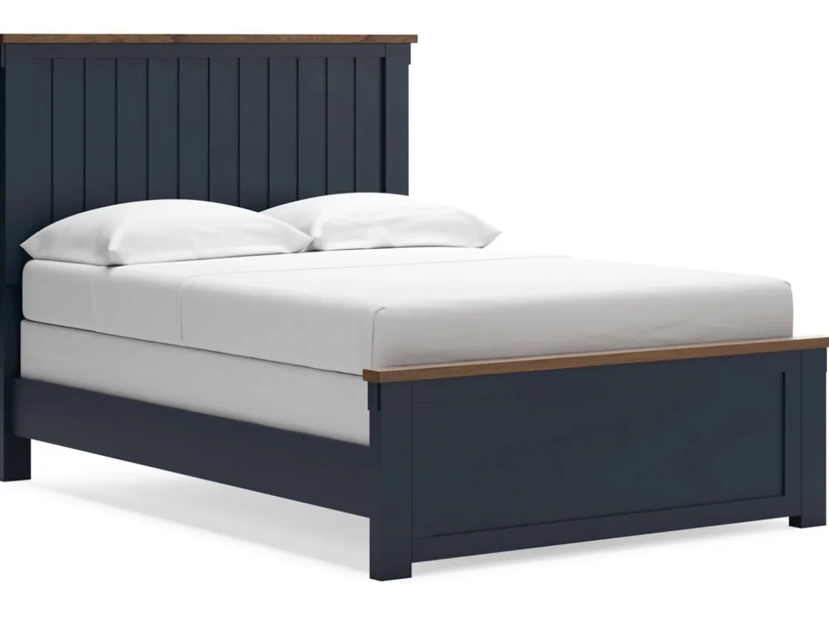 Landocken Panel Bed, Dresser, Mirror & Nightstand In Brown/Blue, Twin