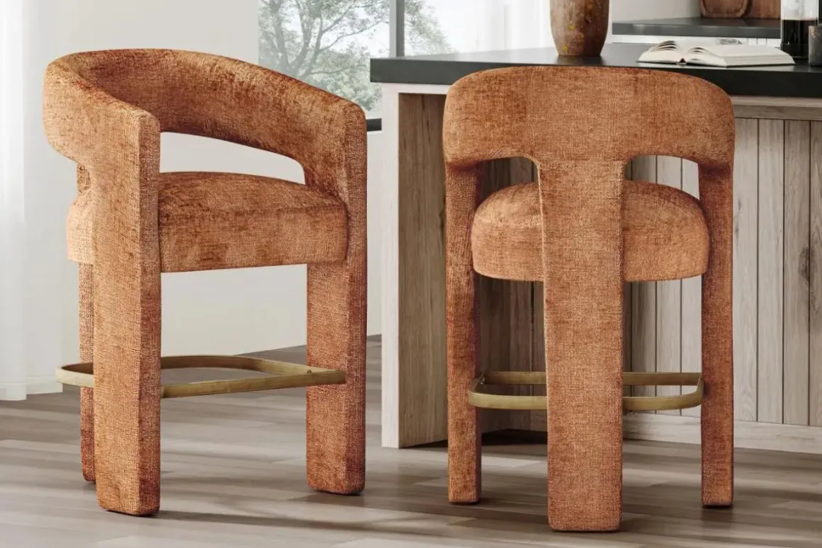 Leslie Upholstered Counter Height Stool In Rust