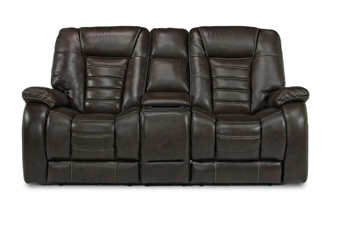 Malibu 3 Power Console Loveseat W/ Wireless Charger In Chocolate Leather