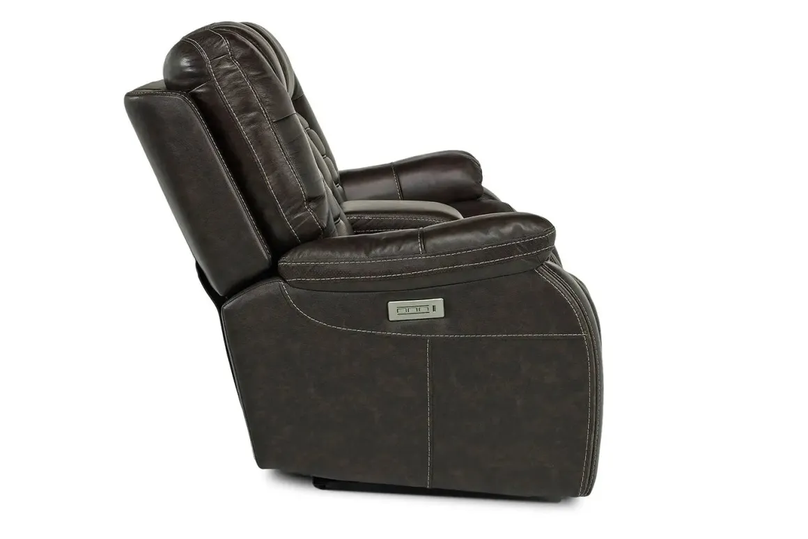 Malibu 3 Power Console Loveseat W/ Wireless Charger In Chocolate Leather