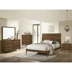 Malibu Panel Bed, Dresser, Mirror & Nightstand In Walnut, Twin