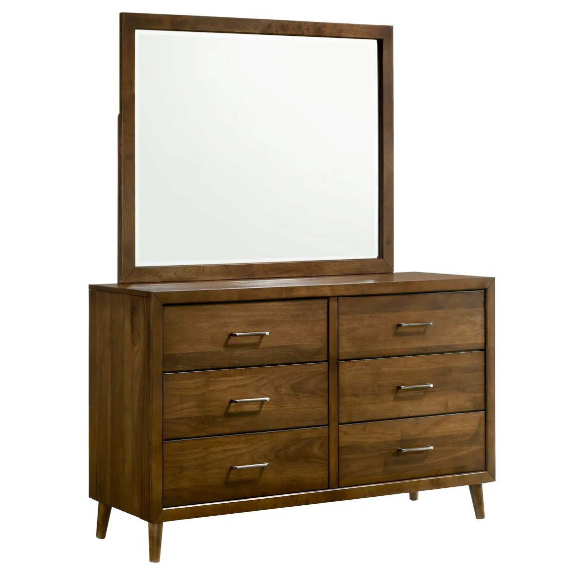 Malibu Panel Bed, Dresser, Mirror & Nightstand In Walnut, Twin