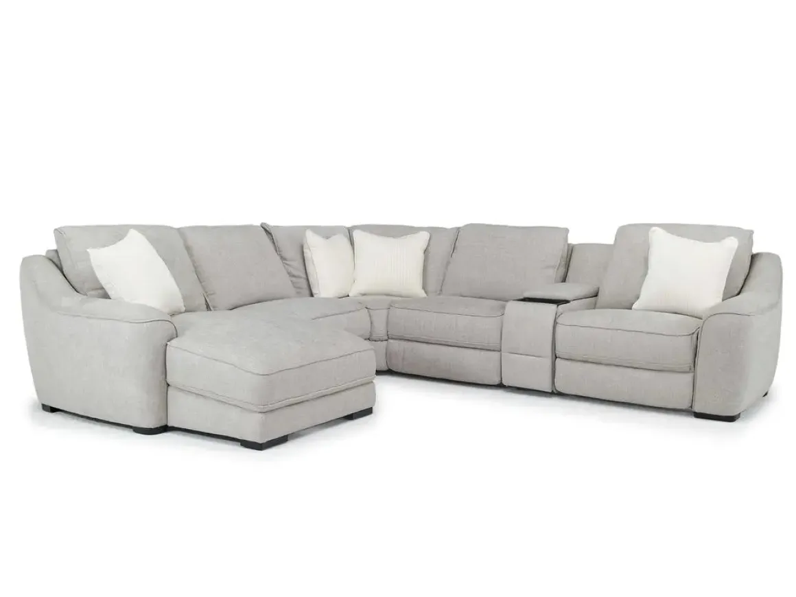 Mayflower 6 Piece 2 Power Chaise Sectional W/ Audio Console In Ashland Sand, Left Facing