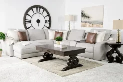 Mayflower 6 Piece 2 Power Chaise Sectional W/ 2 Power Armless Recliner & Audio Console In Ashland Sand, Left Facing