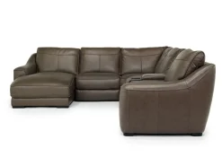 Mayflower 6 Piece 2 Power Chaise Sectional W/ 2 Power Armless Recliner & Audio Console In Seville Umber Leather, Left Facing