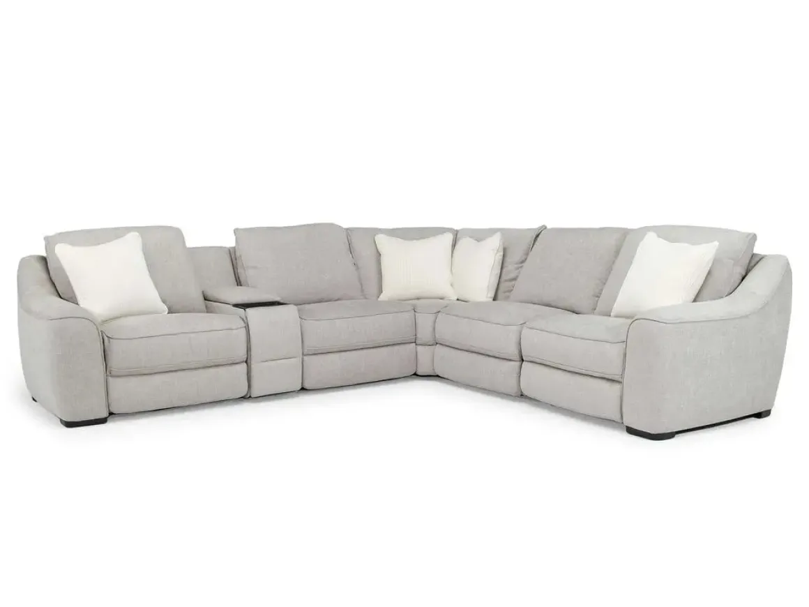 Mayflower 6 Piece 2 Power Sectional W/ 2 Power Armless Recliner & Audio Console In Ashland Sand