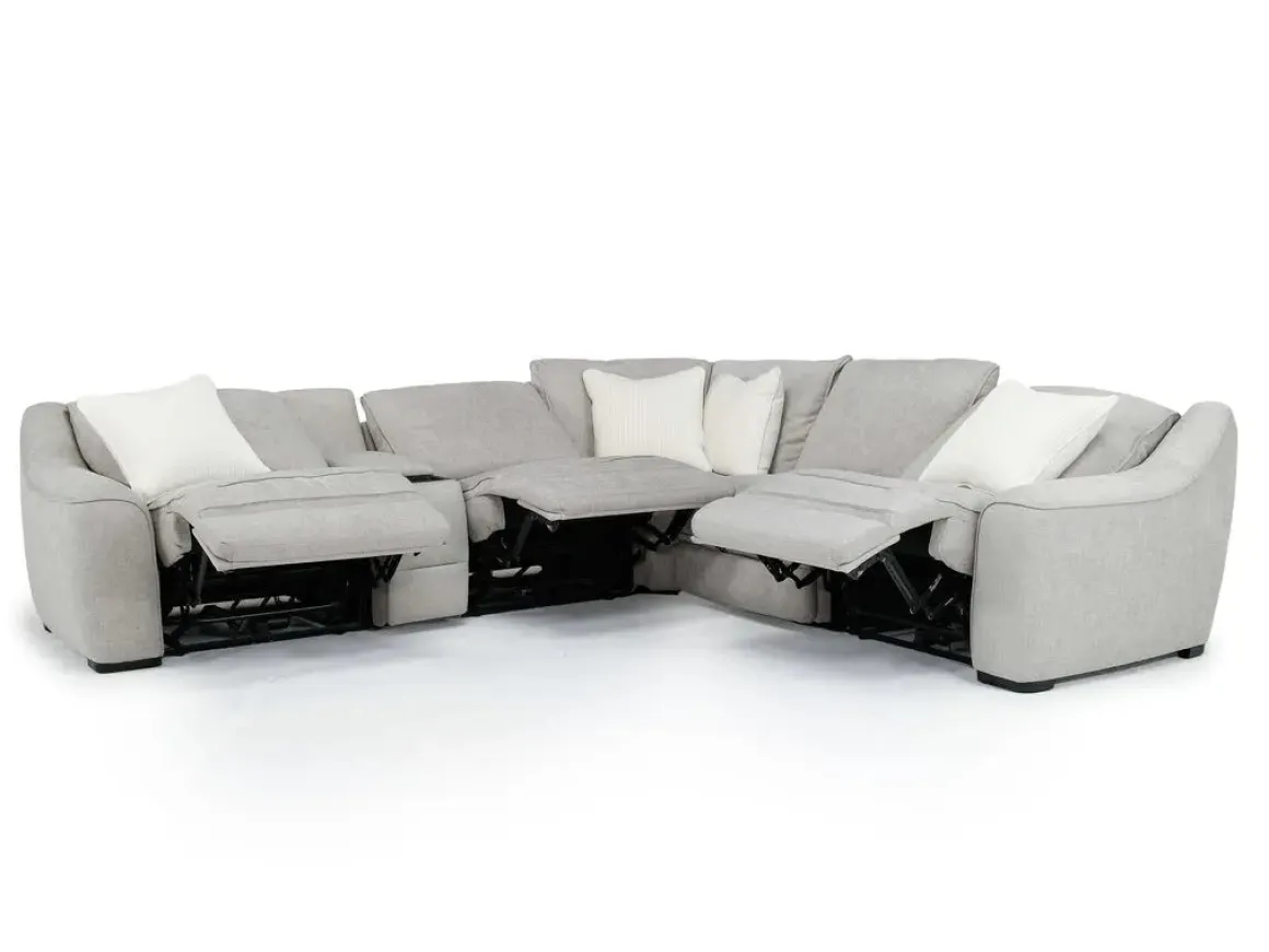 Mayflower 6 Piece 2 Power Sectional W/ 2 Power Armless Recliner & Audio Console In Ashland Sand