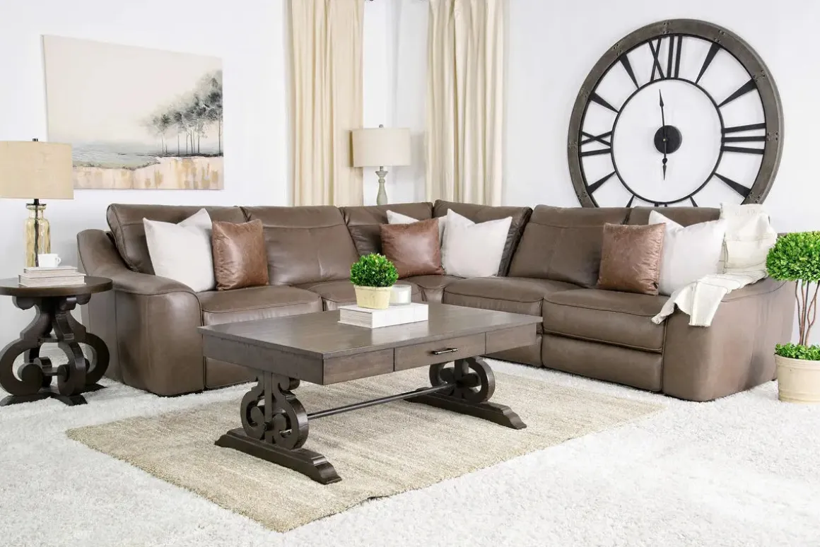 Mayflower 5 Piece 2 Power Sectional W/ 2 Power Armless Recliner In Seville Umber Leather