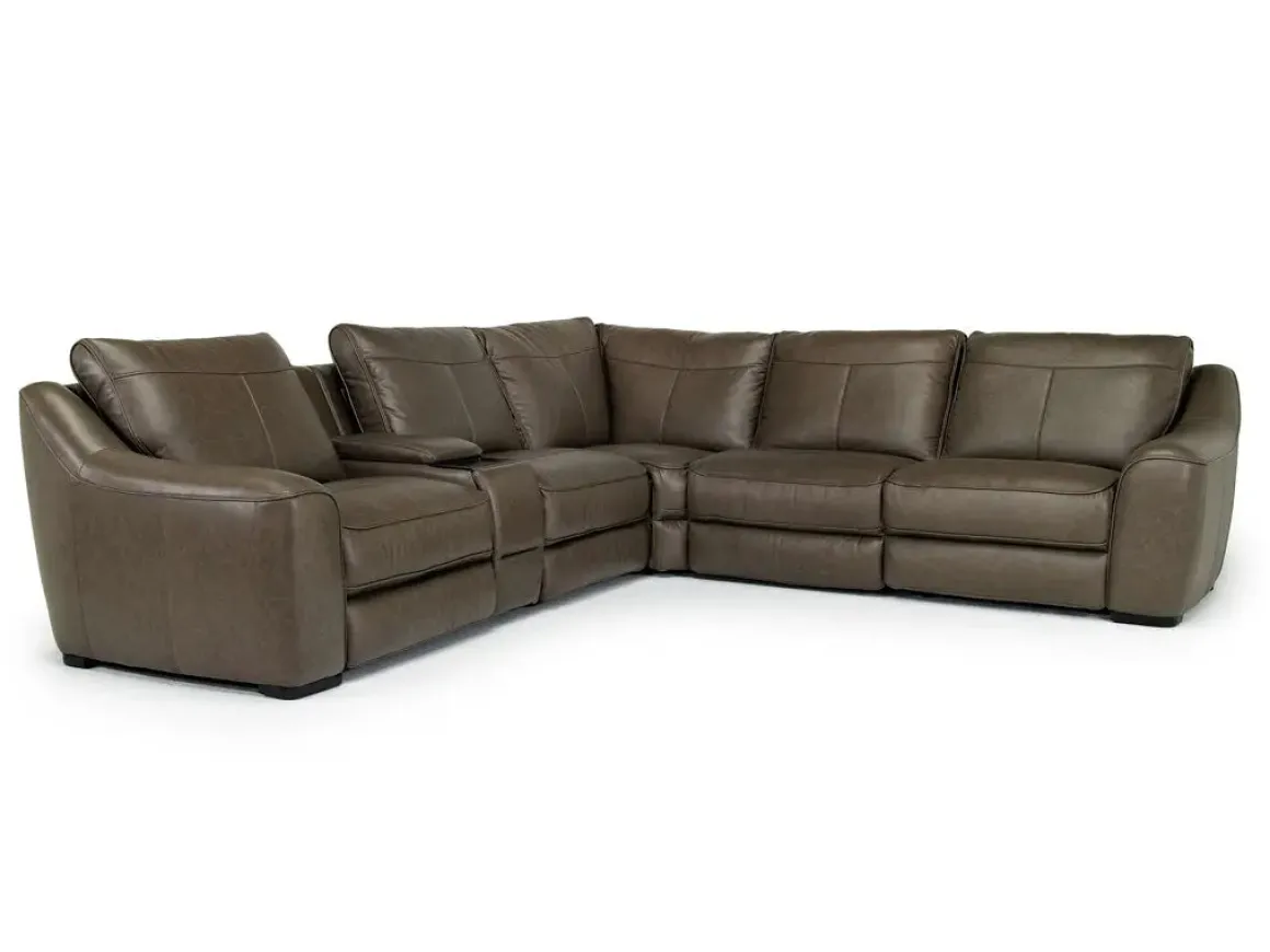 Mayflower 6 Piece 2 Power Sectional W/ Audio Console In Seville Umber Leather