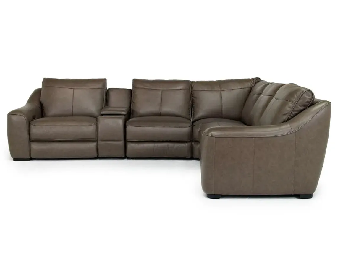 Mayflower 6 Piece 2 Power Sectional W/ Audio Console In Seville Umber Leather