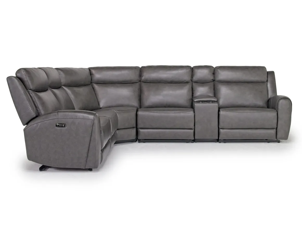Mia 6 Piece 2 Power Sectional W/ 2 Power Armless Recliner In Gray