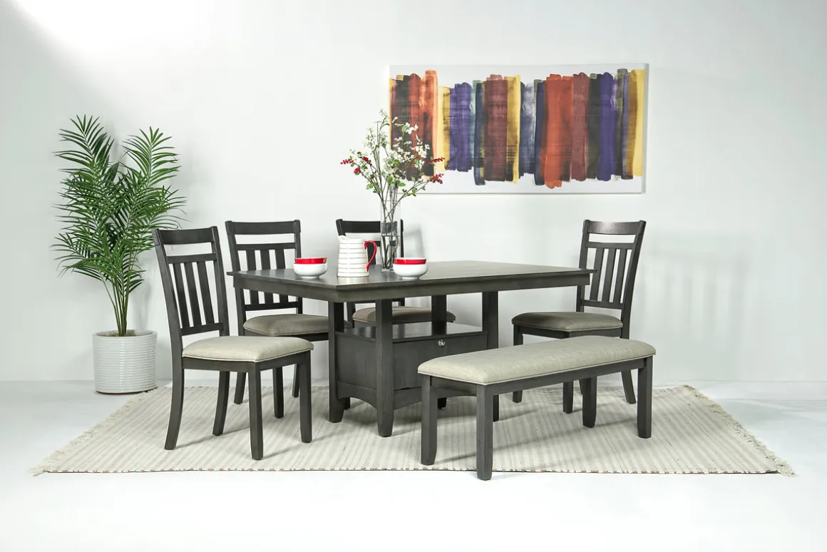 Miami Adjustable Dining Table, 4 Chairs & Bench In Gray