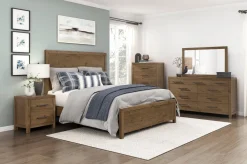 Oaklyn Panel Bed, Dresser, Mirror & Nightstand In Brown, Queen
