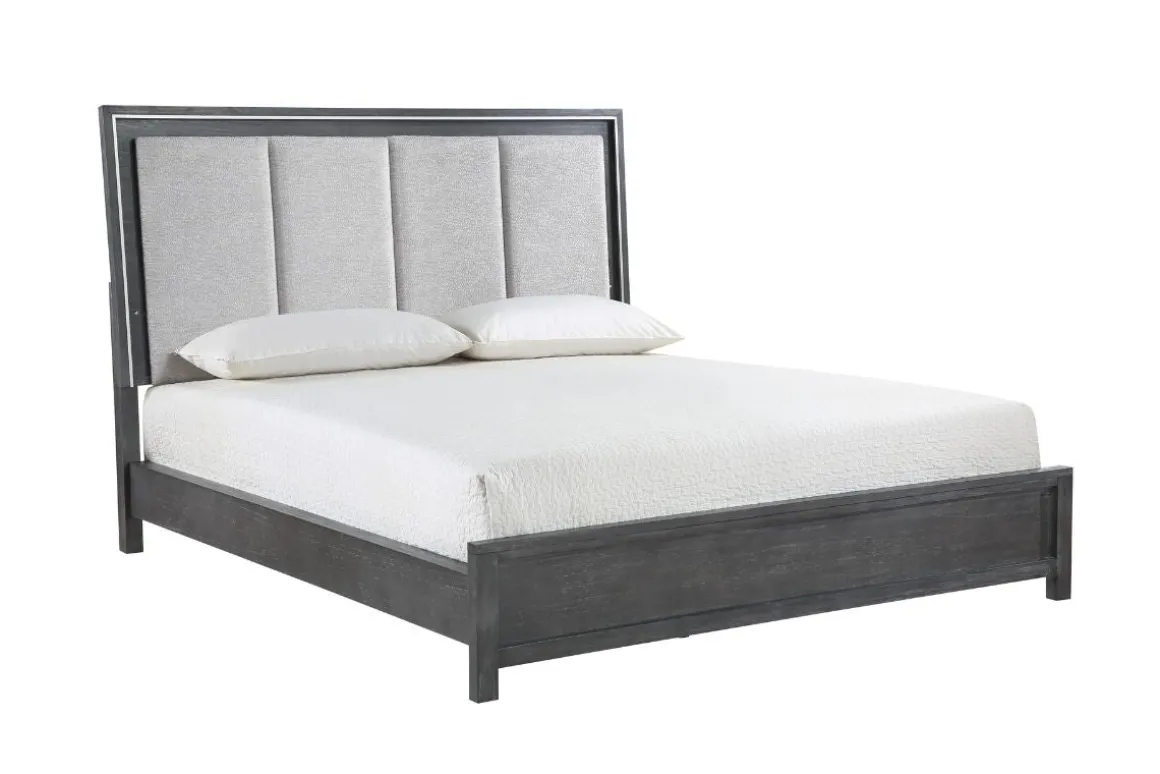 Odessa Panel Bed, Dresser, Mirror & Nightstand In Charcoal, Queen