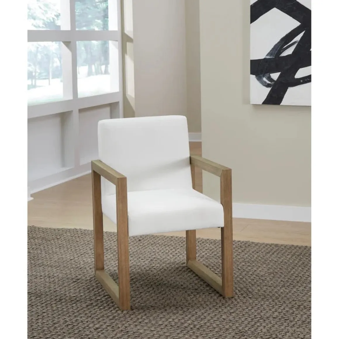 One Upholstered Arm Chair In Bisque, Set Of 2