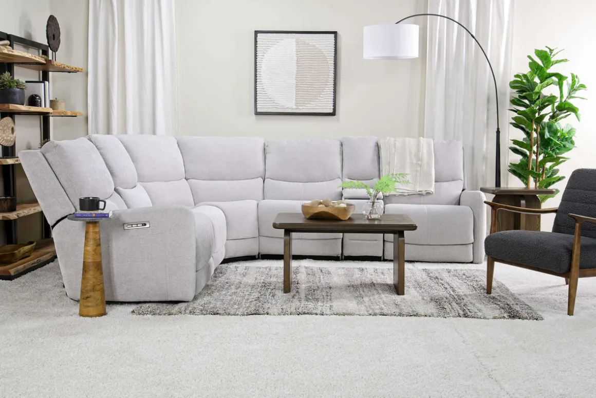 Palencia 6 Piece 3 Power Sectional W/ 3 Power Armless Recliner In Trento Dove