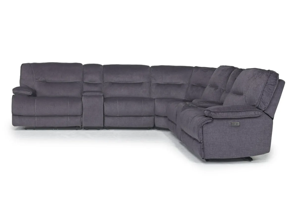 Retreat 7 Piece Power Sectional W/ Power Armless Recliner In Charcoal