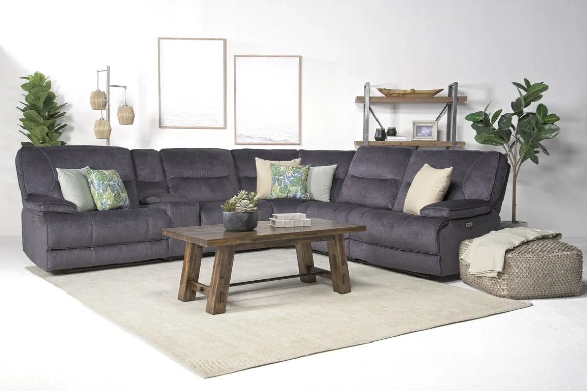 Retreat 6 Piece Power Sectional W/ Power Armless Recliner In Cognac Leather