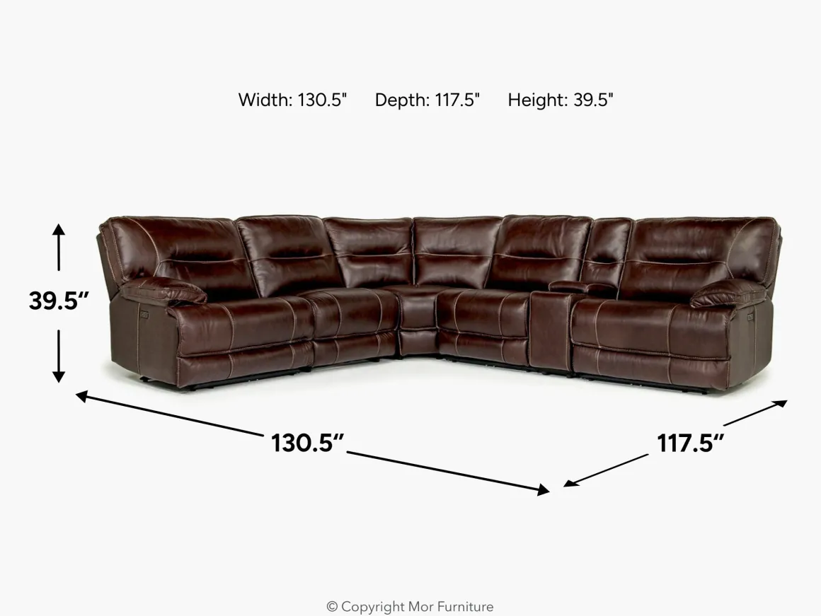 Retreat 6 Piece Power Sectional W/ Power Armless Recliner In Cognac Leather