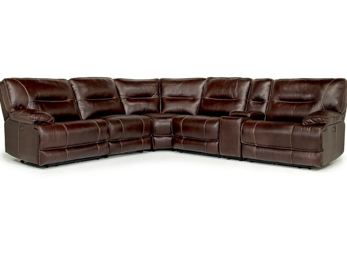 Retreat 6 Piece Power Sectional W/ Power Armless Recliner In Cognac Leather
