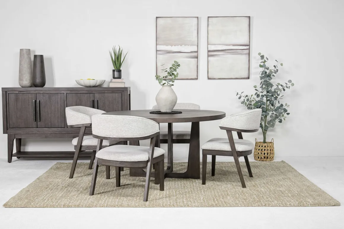Riley Round Dining Table & 4 Chairs In Carbonite