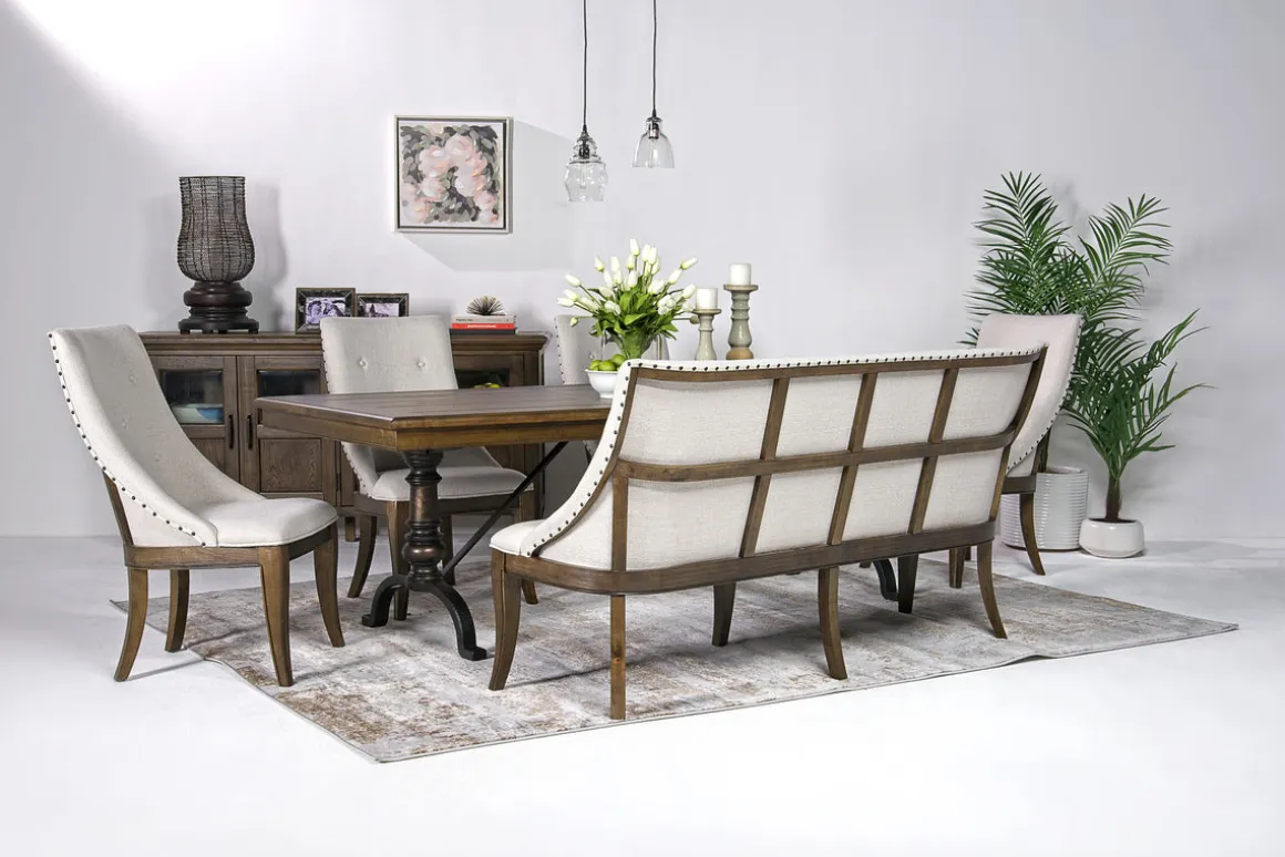 Roxy Dining Bench In Vintage Taupe, Upholstered