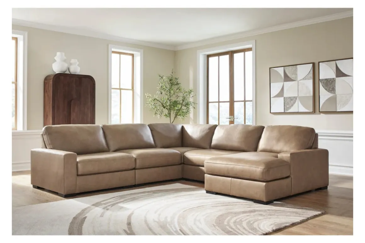 Sahara 5 Piece Chaise Sectional In Sahara Leather, Left Facing