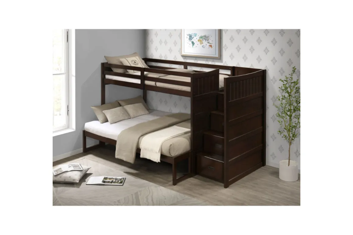 Sami Bunk Bed W/ Storage Steps In Espresso, Twin/Twin, Right Facing