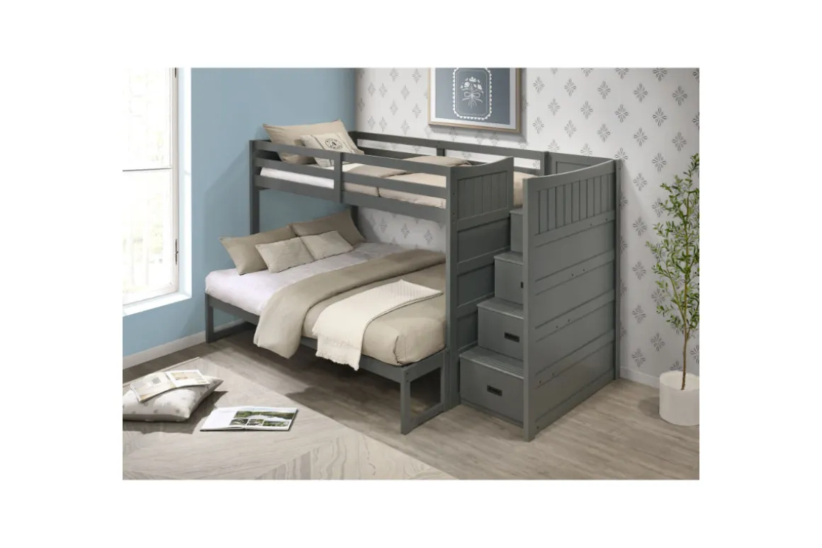 Sami Bunk Bed W/ Storage Steps In Espresso, Twin/Twin, Right Facing