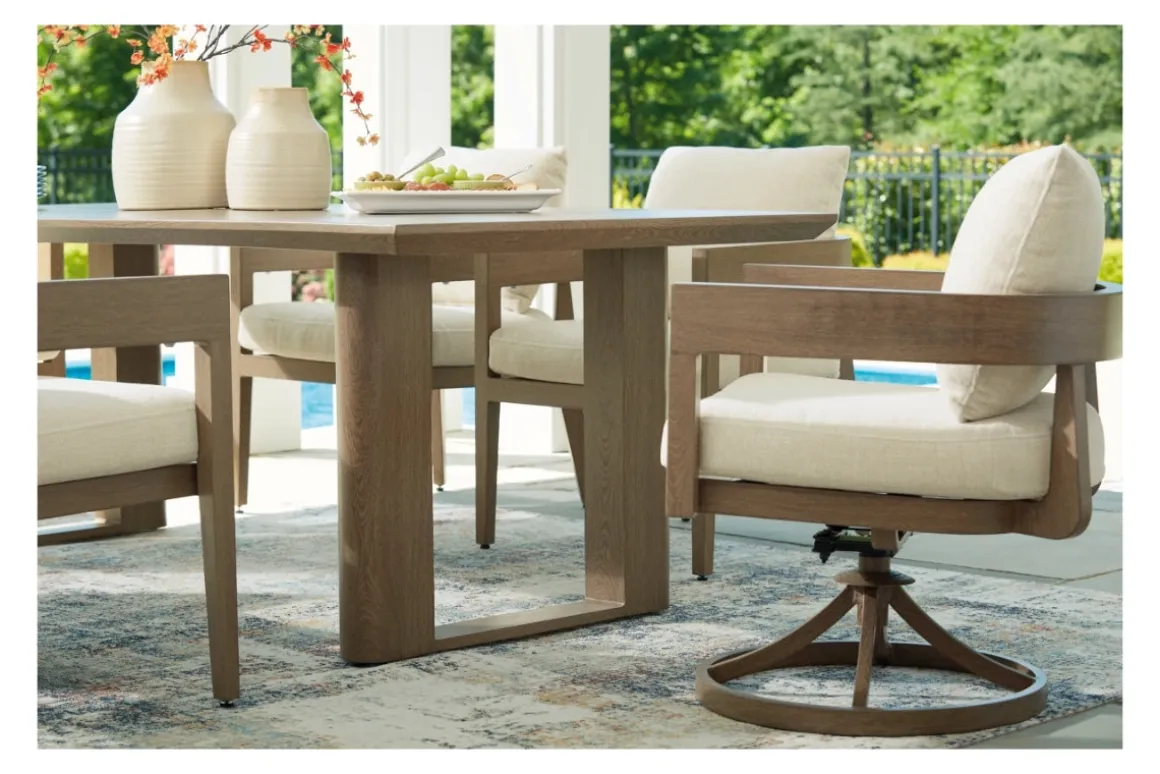 Serene Bay Outdoor Dining Table & 6 Arm Chairs In Dark Brown