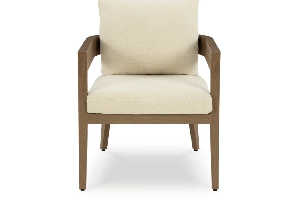 Serene Bay Outdoor Dining Table & 6 Arm Chairs In Dark Brown