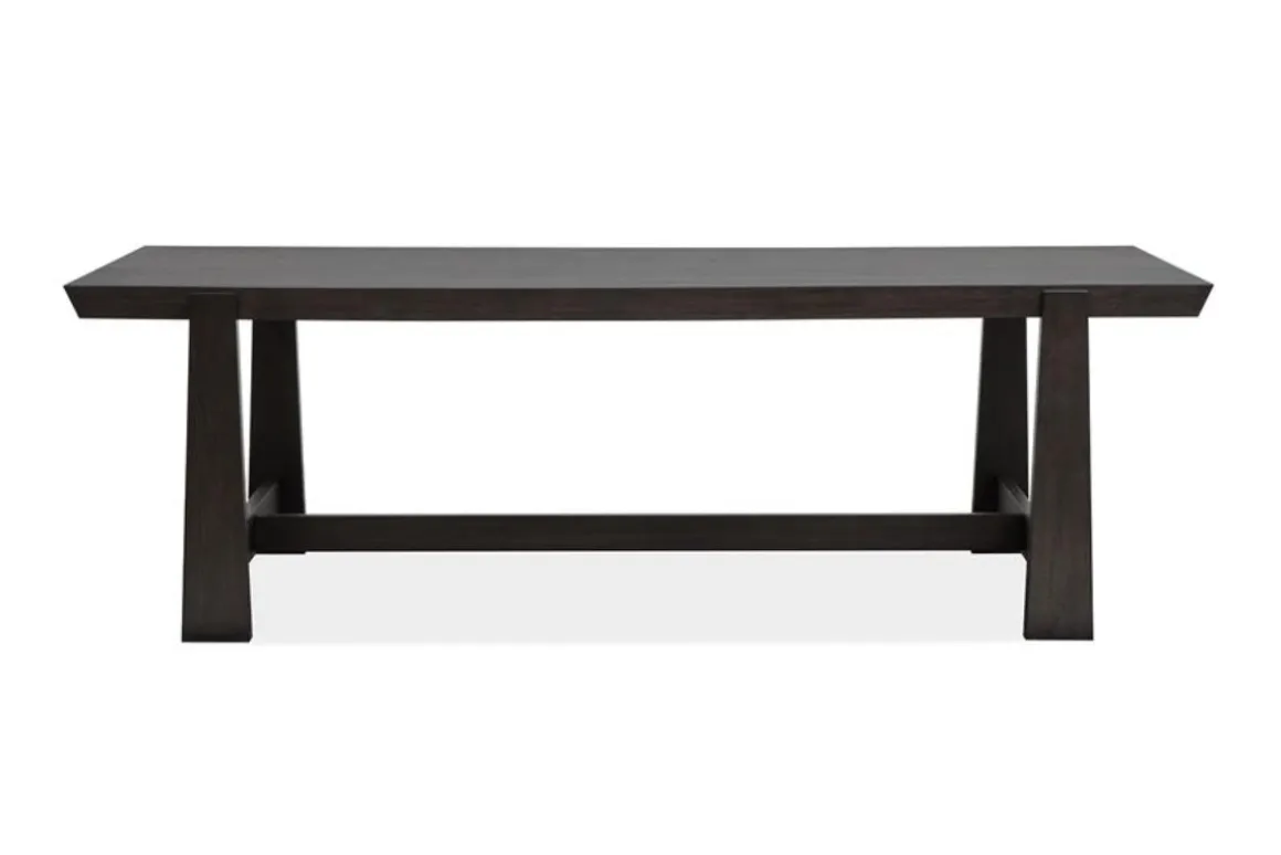 Shelby Trestle Dining Table, 4 Wood Back Chairs & Bench In Coffee Bean
