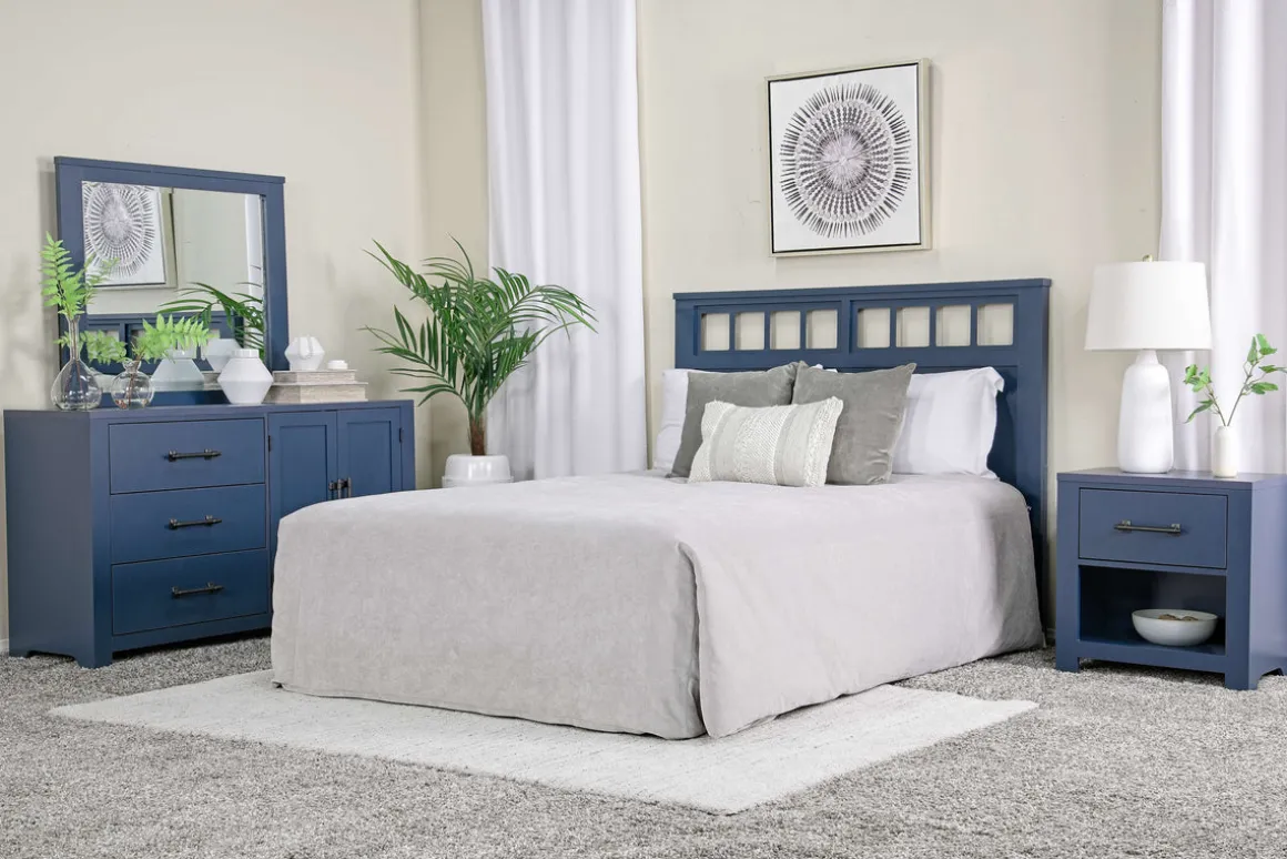 St Regis Panel Headboard, Dresser, Mirror & Nightstand In White, Twin