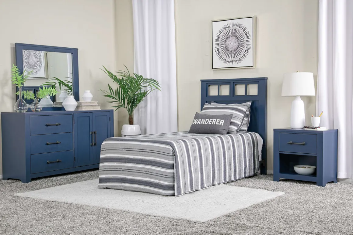 St Regis Panel Headboard, Dresser, Mirror & Nightstand In White, Twin