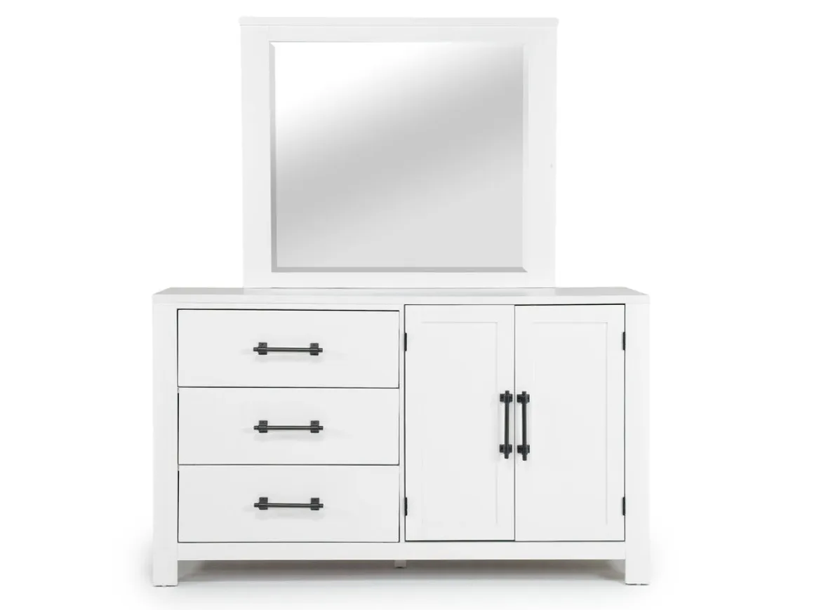 St Regis Panel Headboard, Dresser, Mirror & Nightstand In White, Twin