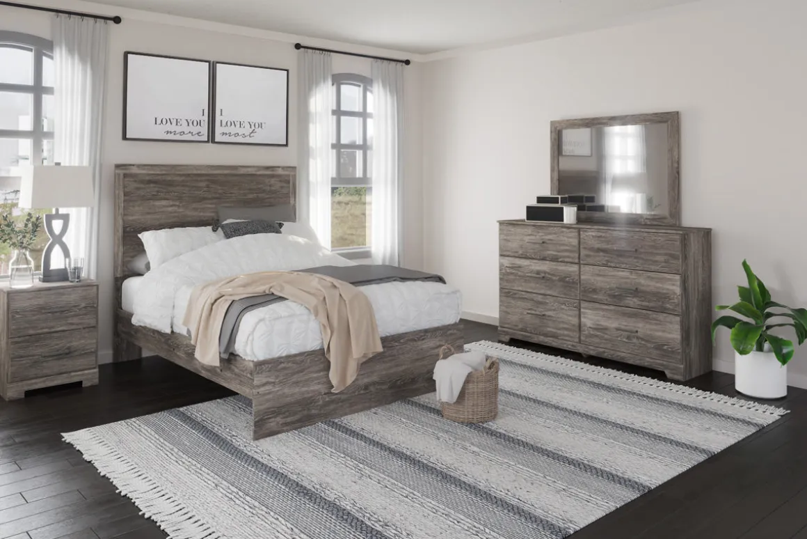 Stelsie Panel Bed, Dresser, Mirror & Nightstand In Gray, Full
