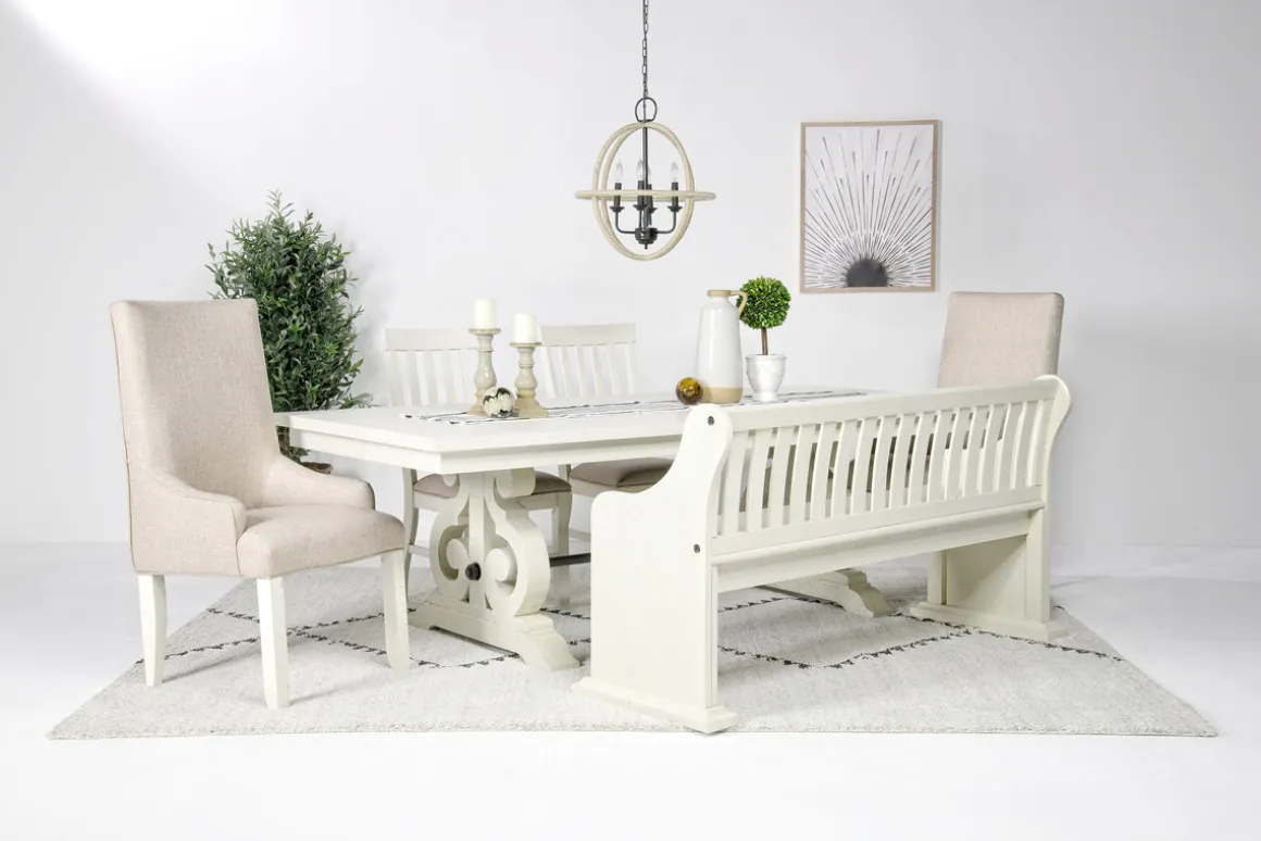 Stone Dining Bench W/ Storage In White
