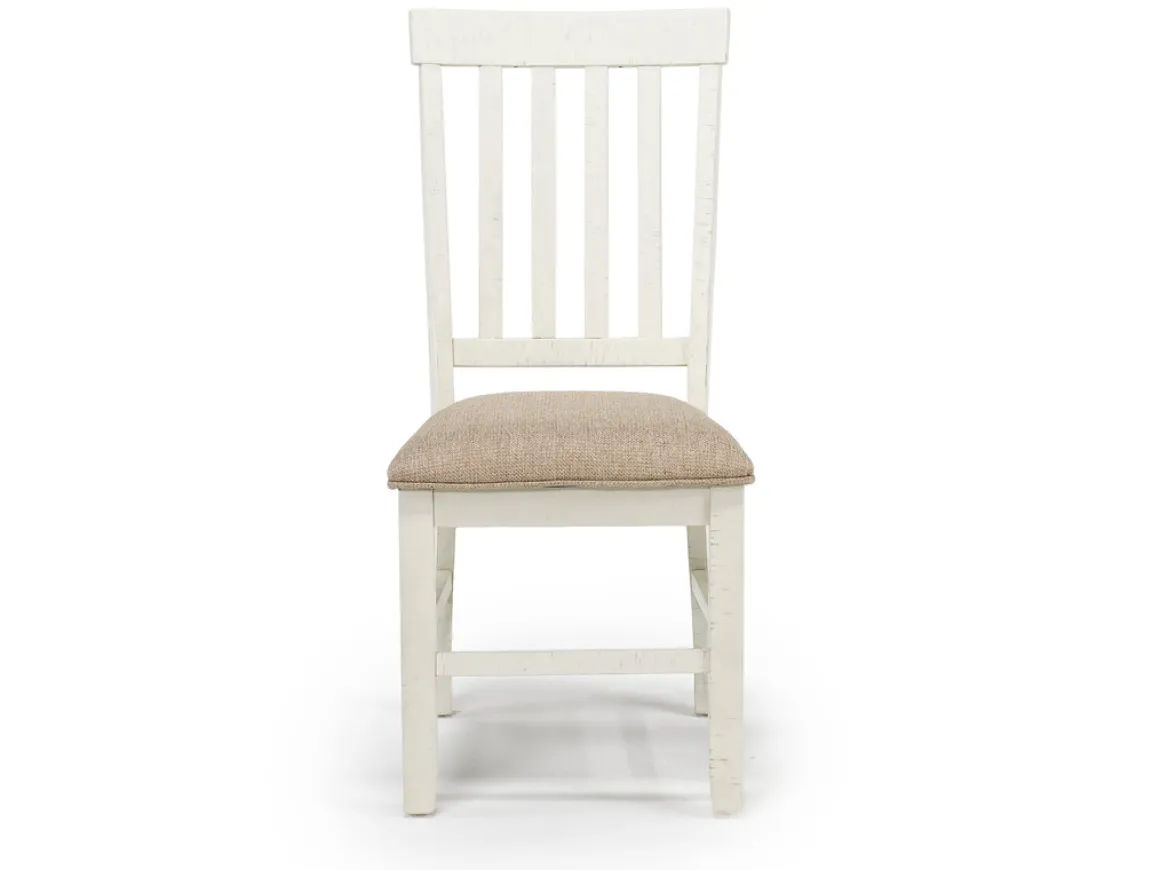 Stone Side Chair In White, Upholstered Slat