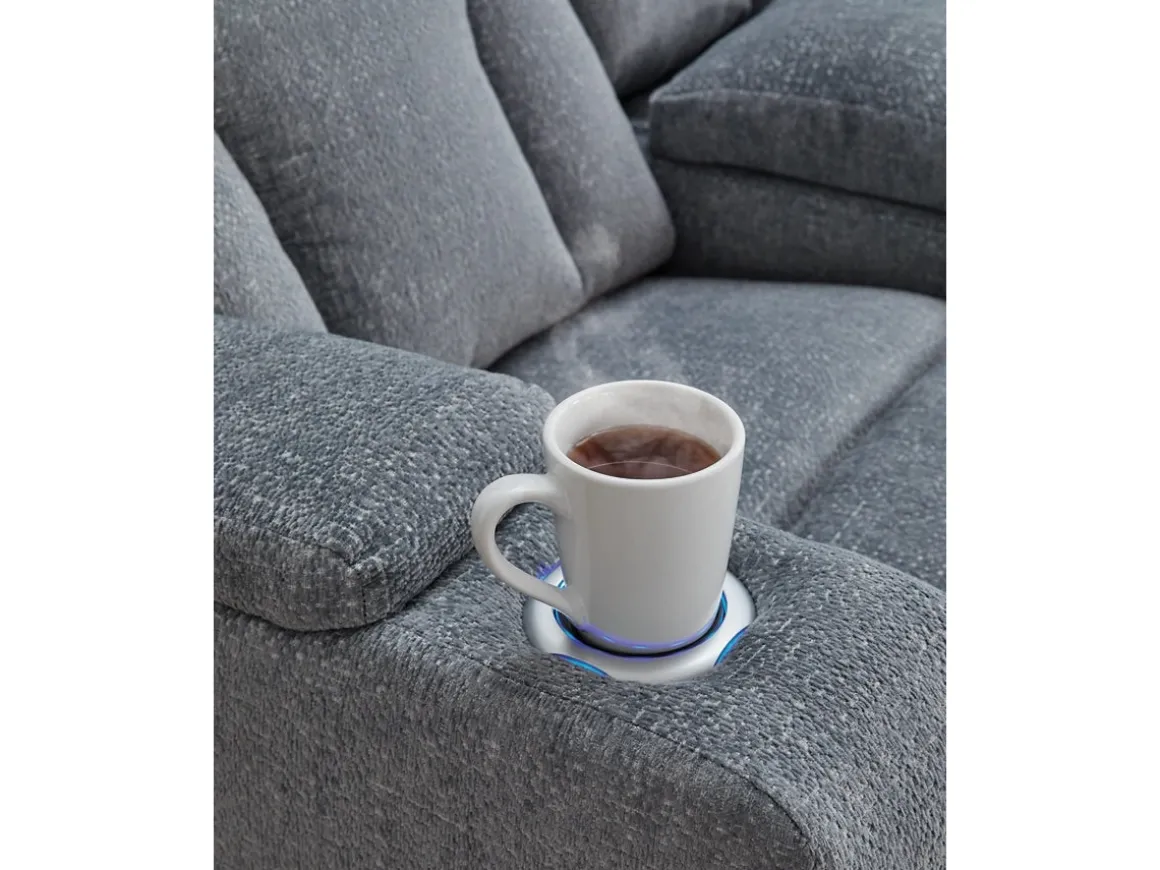 Studio Cave 2 Power Sofa W/ Drop Down Table In Steel