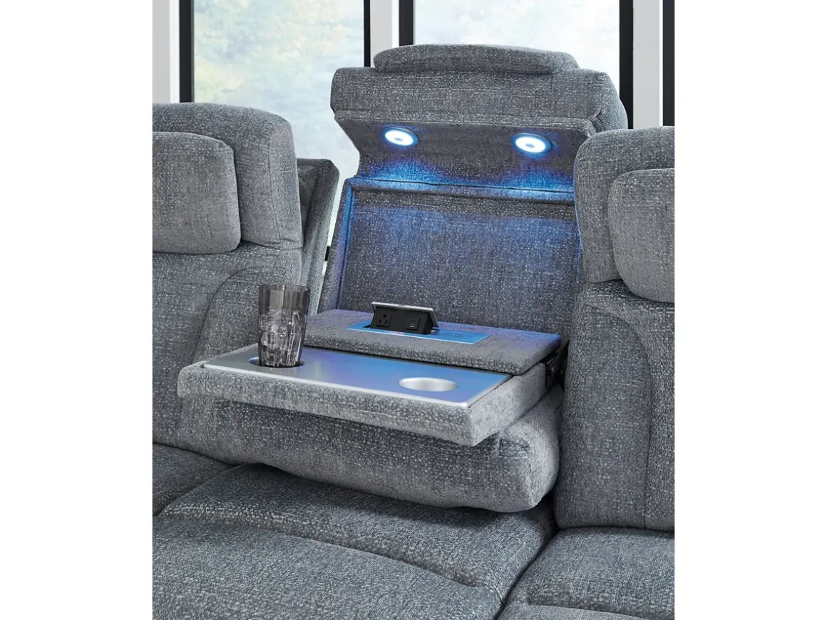 Studio Cave 2 Power Sofa W/ Drop Down Table In Steel