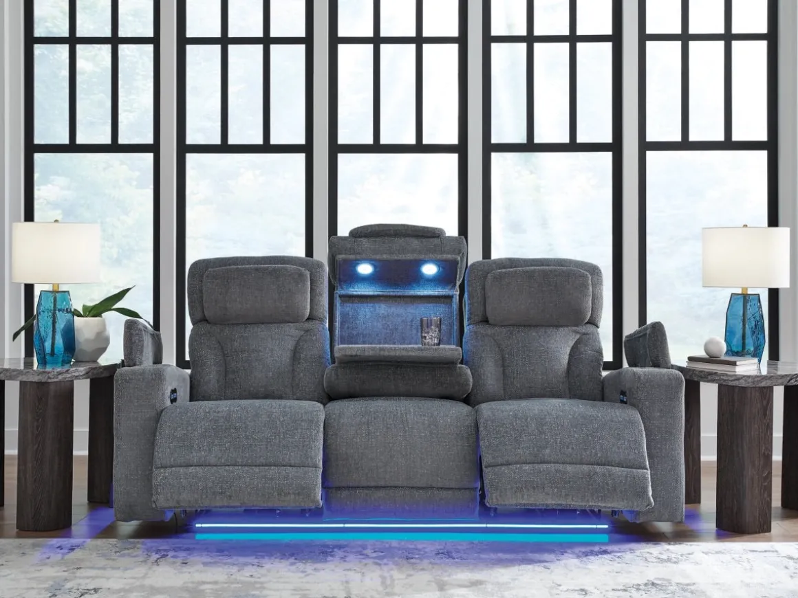Studio Cave 2 Power Sofa W/ Drop Down Table In Steel