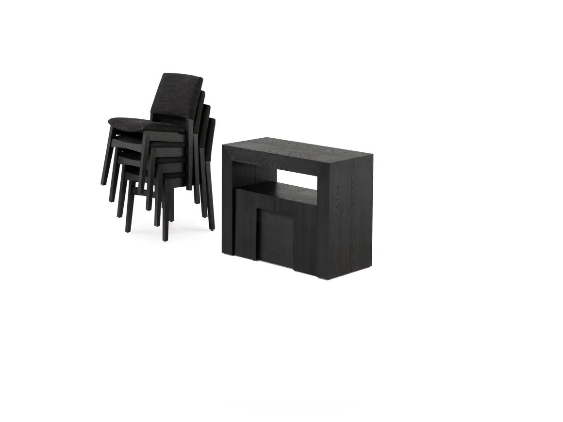Transformer Extendable Dining Table, 4 Chairs & Bench In Scandinavian Oak
